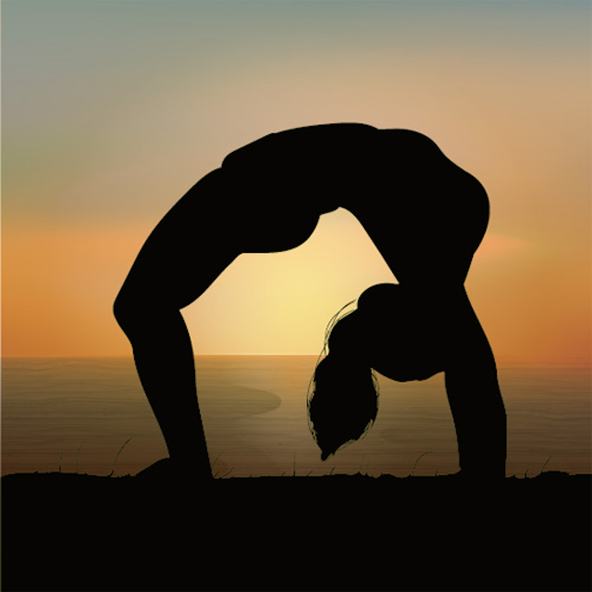 woman stretching in a yoga pose during sunset